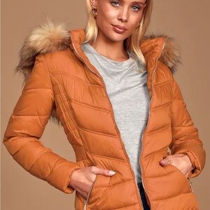 Lulus Secret Trails Rust Orange Fitted Puffer Jacket